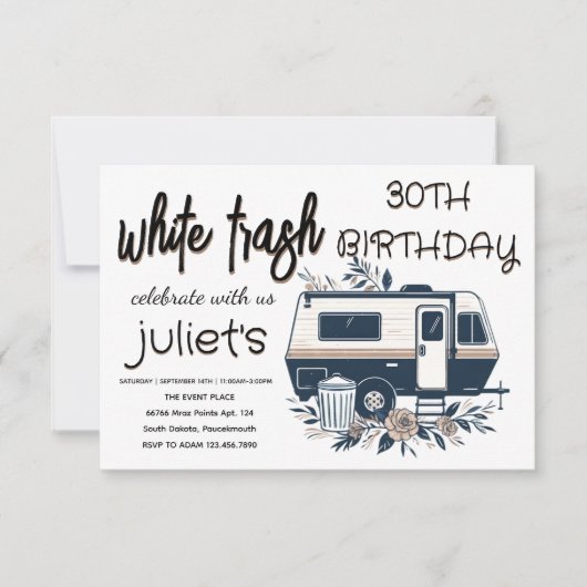 bloemenpret witte prullenbak 30E Verjaardag uitnod Kaart (Voorkant)
