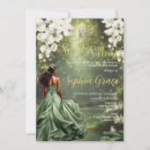 Bloemenprinses en kikker Sage Green Dress Sweet 16 Kaart (Voorkant)