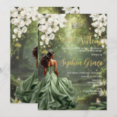 Bloemenprinses en kikker Sage Green Dress Sweet 16 Kaart (Voorkant / Achterkant)