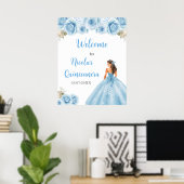 Bloemenprinses in blauwe jurk Quinceanera Welkom Poster (Thuiskantoor)