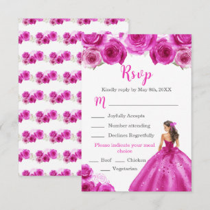 Bloemenprinses in een hete roze jurk Maaltijdkeuze RSVP Kaartje
