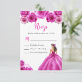 Bloemenprinses in een hete roze jurk RSVP kaartje (Staand voorkant)