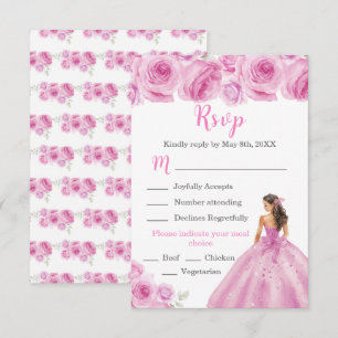 Bloemenprinses in een lichtroze jurk Maaltijdkeuze RSVP Kaartje