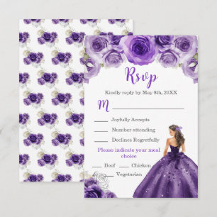 Bloemenprinses in een Paarse jurk Maaltijdkeuze RSVP Kaartje