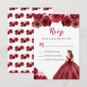 Bloemenprinses in een rode jurk RSVP kaartje (Voorkant / Achterkant)