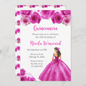 Bloemenprinses in hete roze jurk Quinceanera Kaart (Voorkant / Achterkant)
