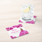 Bloemenprinses in hete roze jurk Quinceanera Kartonnen Onderzetters (Insitu)