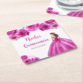 Bloemenprinses in hete roze jurk Quinceanera Kartonnen Onderzetters (Schuin)