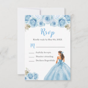 Bloemenprinses in lichtblauwe jurk Quinceanera RSVP Kaartje