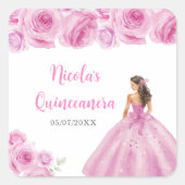 Bloemenprinses in lichtroze jurk Quinceanera Vierkante Sticker (Voorkant)