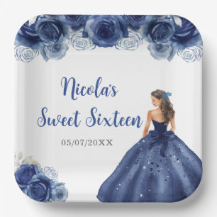 Bloemenprinses in Navy Blue Dress Sweet Sixteen Papieren Bordje