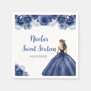 Bloemenprinses in Navy Blue Dress Sweet Sixteen Servet