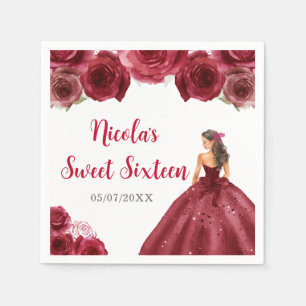 Bloemenprinses in rode jurk Sweet Sixteen Servet