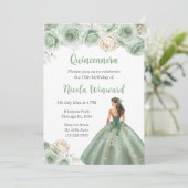 Bloemenprinses in Sage Green Dress Quinceanera Kaart (Staand voorkant)