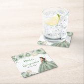 Bloemenprinses in Sage Green Dress Quinceanera Kartonnen Onderzetters (Insitu)