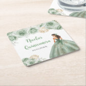 Bloemenprinses in Sage Green Dress Quinceanera Kartonnen Onderzetters (Schuin)