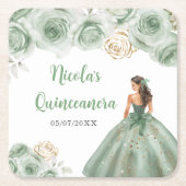 Bloemenprinses in Sage Green Dress Quinceanera Kartonnen Onderzetters (Voorkant)