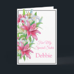 Bloemenprint Aangepaste naam Verjaardag Kaart-zust Kaart<br><div class="desc">Stel je voor dat deze mooie bloemetjesgedrukte verjaardagskaart geopend wordt door je speciale zus met haar eigen naam erop. De groet drukte binnen het wensen van de ontvanger een gelukkige verjaardag. Pas haar naam aan door menu bij het recht te kiezen, klik op "Debbie" en wijzig tekst. Pas verder aan...</div>