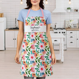  bloemenprint aangepaste tekstnaam gepersonaliseer schort