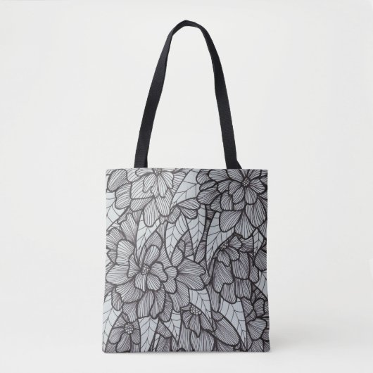 Bloemenprint Canvas tas met zwart wit grijs kunst (Voorkant)