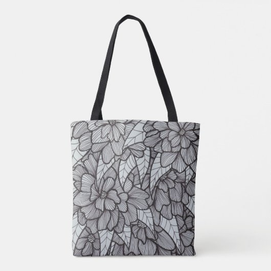 Bloemenprint Canvas tas met zwart wit grijs kunst (Achterkant)