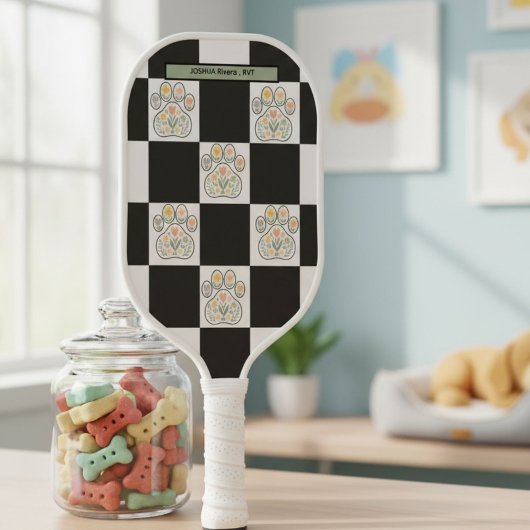 Bloemenprint dambord Veterinaire Naam Pickleball Paddle