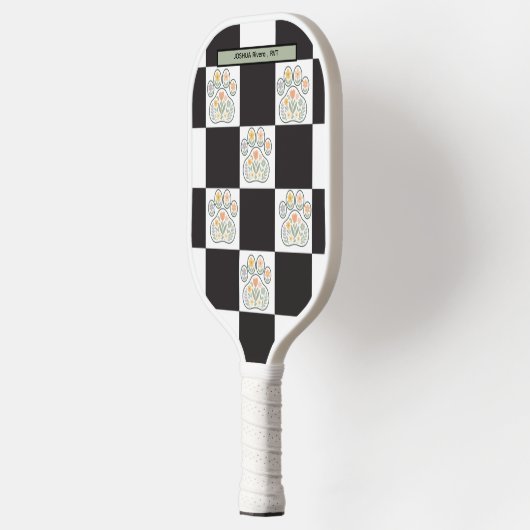 Bloemenprint dambord Veterinaire Naam Pickleball Paddle (Links)