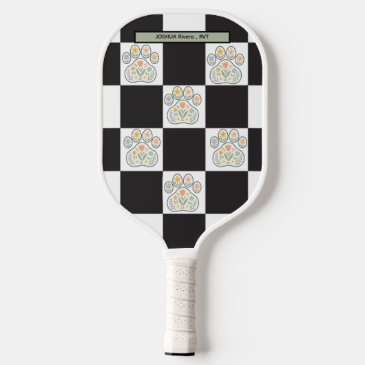 Bloemenprint dambord Veterinaire Naam Pickleball Paddle (Achterkant)