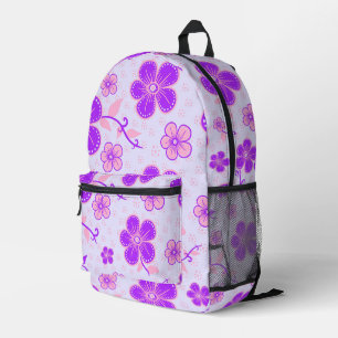 bloemenprint Paarse en roze op lavendel Bedrukte Rugzak