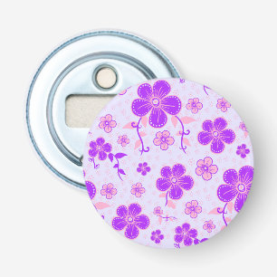 bloemenprint Paarse en roze op lavendel Button Flesopener