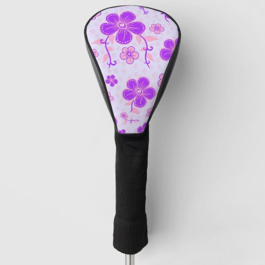 bloemenprint Paarse en roze op lavendel Golfheadcover (Voorkant)