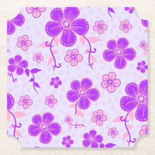  bloemenprint Paarse en roze op lavendel Kartonnen Onderzetters