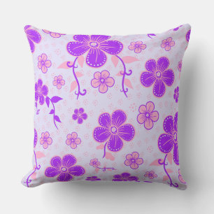 bloemenprint Paarse en roze op lavendel Kussen