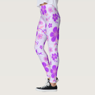  bloemenprint Paarse en roze op lavendel Leggings