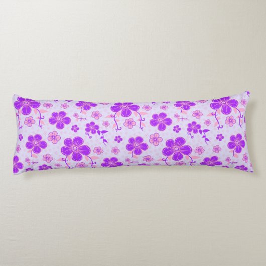  bloemenprint Paarse en roze op lavendel Lichaamskussen (Achterkant)