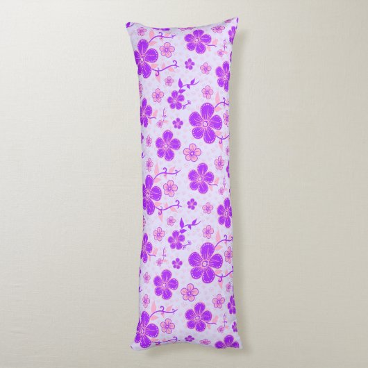 bloemenprint Paarse en roze op lavendel Lichaamskussen (Achterkant (Verticaal))