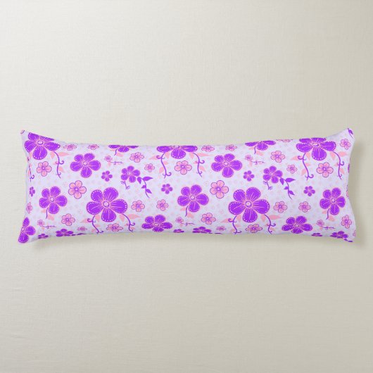  bloemenprint Paarse en roze op lavendel Lichaamskussen (Voorkant)