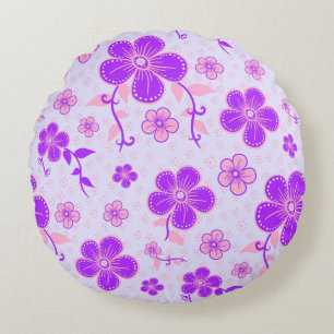  bloemenprint Paarse en roze op lavendel Rond Kussen