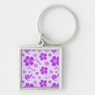 bloemenprint Paarse en roze op lavendel Sleutelhanger
