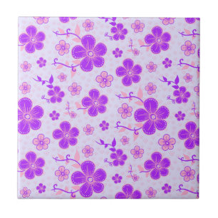  bloemenprint Paarse en roze op lavendel Tegeltje