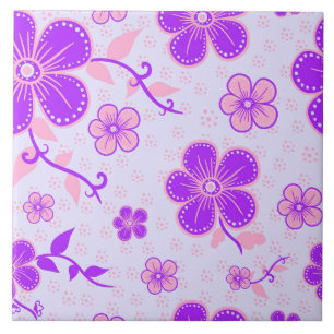  bloemenprint Paarse en roze op lavendel Tegeltje