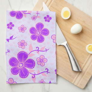 bloemenprint Paarse en roze op lavendel Theedoek