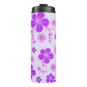  bloemenprint Paarse en roze op lavendel Thermosbeker