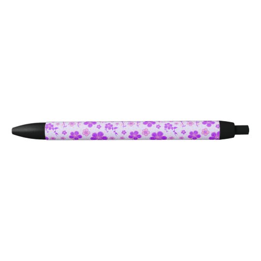  bloemenprint Paarse en roze op lavendel Zwarte Inkt Pen (Voorkant)