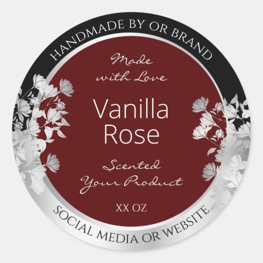 Bloemenproduct Verpakking Label Bourgogne en Zilve (Voorkant)