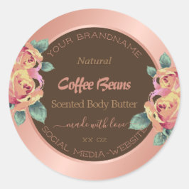 Bloemenproduct Verpakkingsetiketten Roos Goudbruin Ronde Sticker