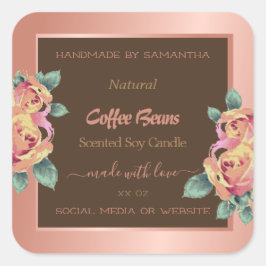 Bloemenproduct Verpakkingsetiketten Roos Goudbruin Vierkante Sticker