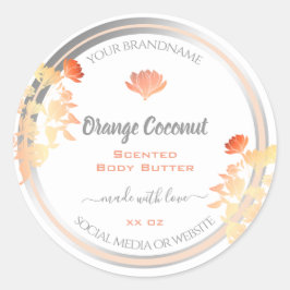 Bloemenproduct Verpakkingsetiketten Wit en Sinaasa Ronde Sticker