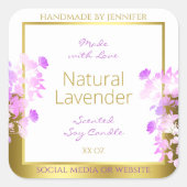 Bloemenproduct Verpakkingsetiketten Wit Goud Paars Vierkante Sticker (Voorkant)