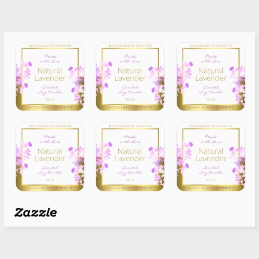 Bloemenproduct Verpakkingsetiketten Wit Goud Paars Vierkante Sticker (Vel)